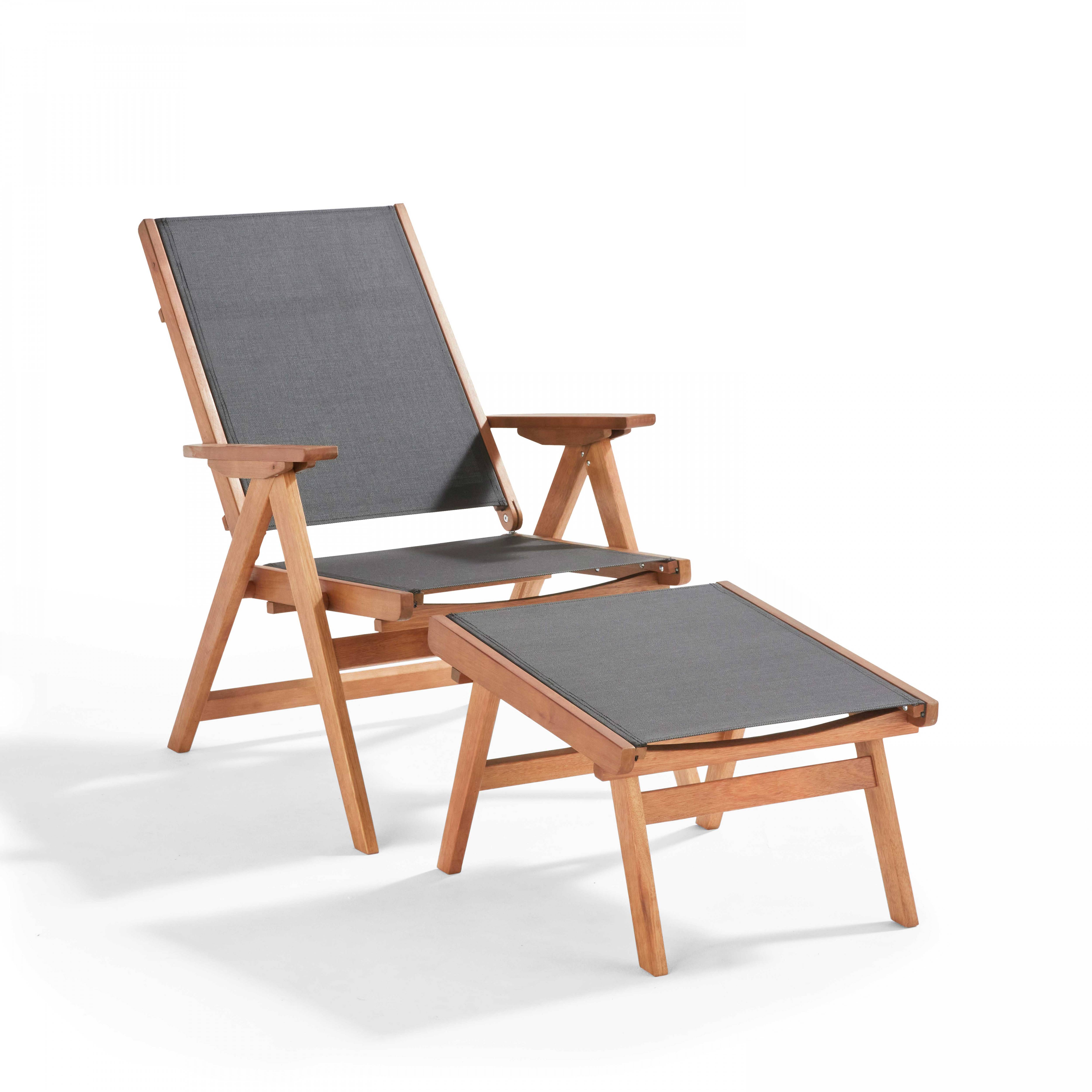 Oviala - Fauteuil relax en bois d'eucalyptus avec repose-pieds gris Sisco - Oviala - Image 1