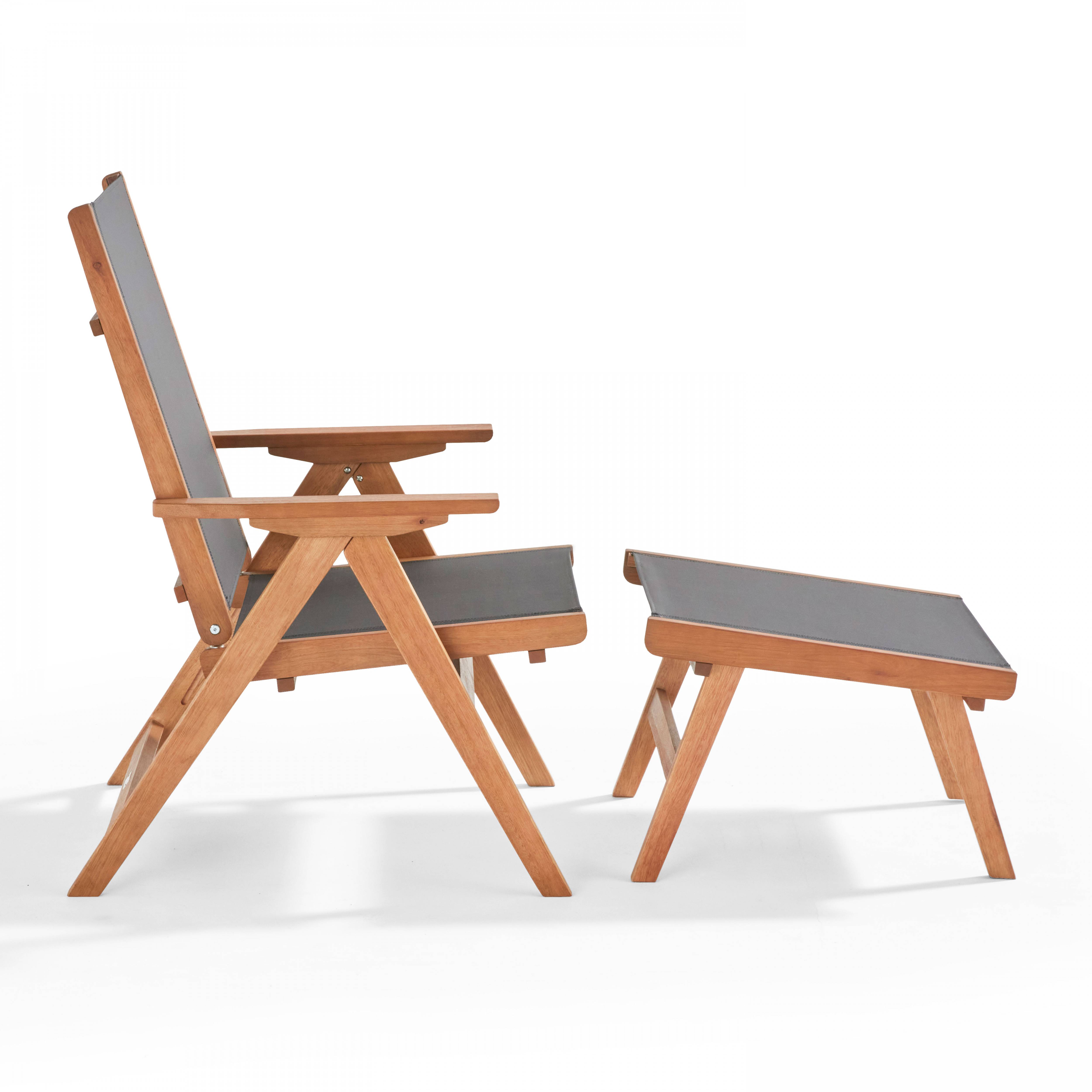 Oviala - Fauteuil relax en bois d'eucalyptus avec repose-pieds gris Sisco - Oviala - Image 6