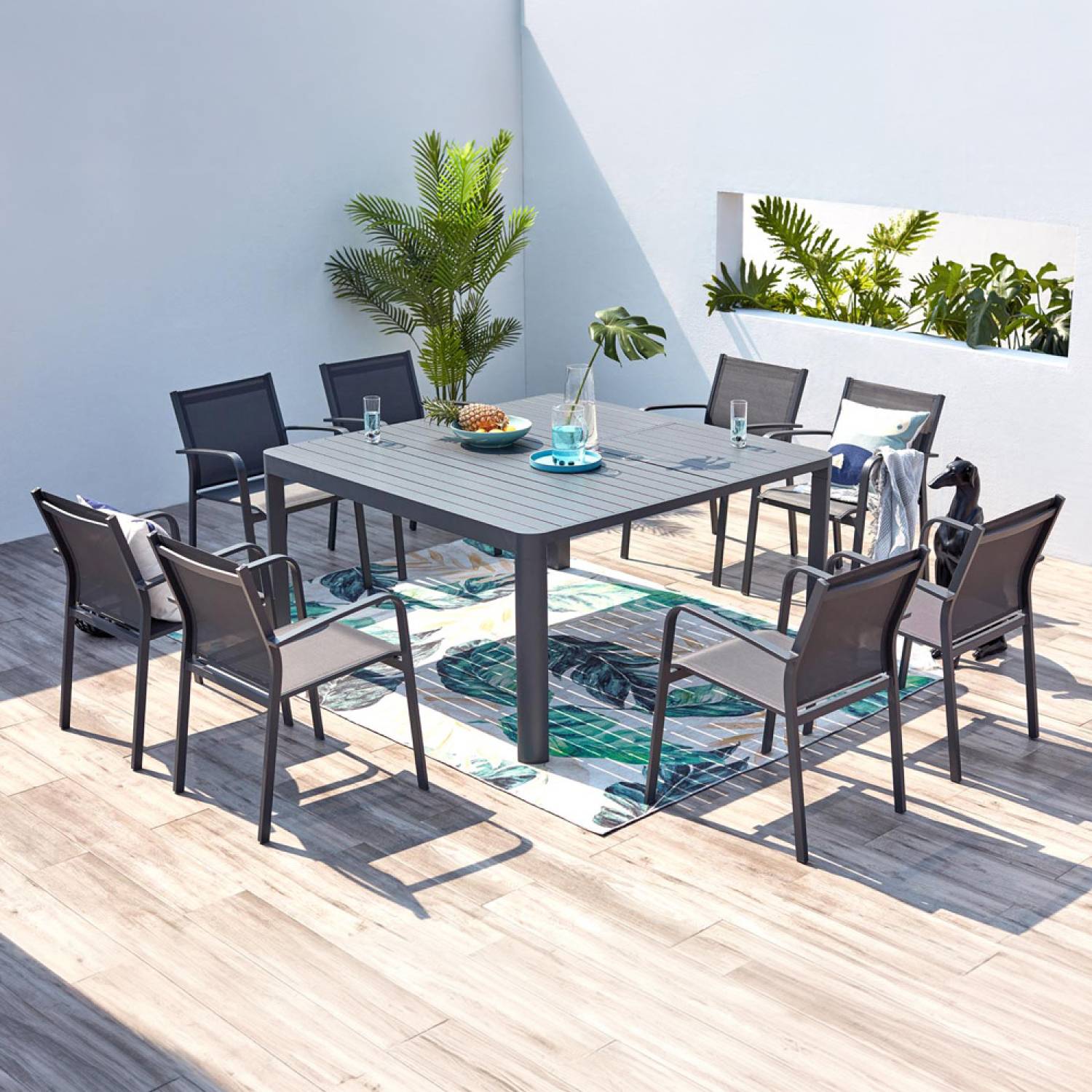 Concept Usine - Table de jardin extensible en aluminium 6 à 8 personnes gris foncé FLORENCIA - Image 6