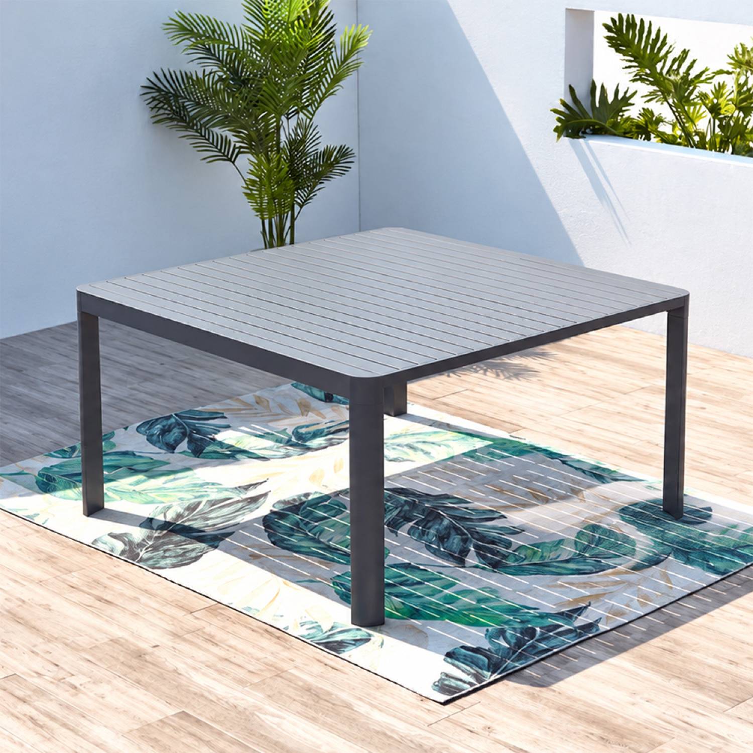 Concept Usine - Table de jardin extensible en aluminium 6 à 8 personnes gris foncé FLORENCIA - Image 2