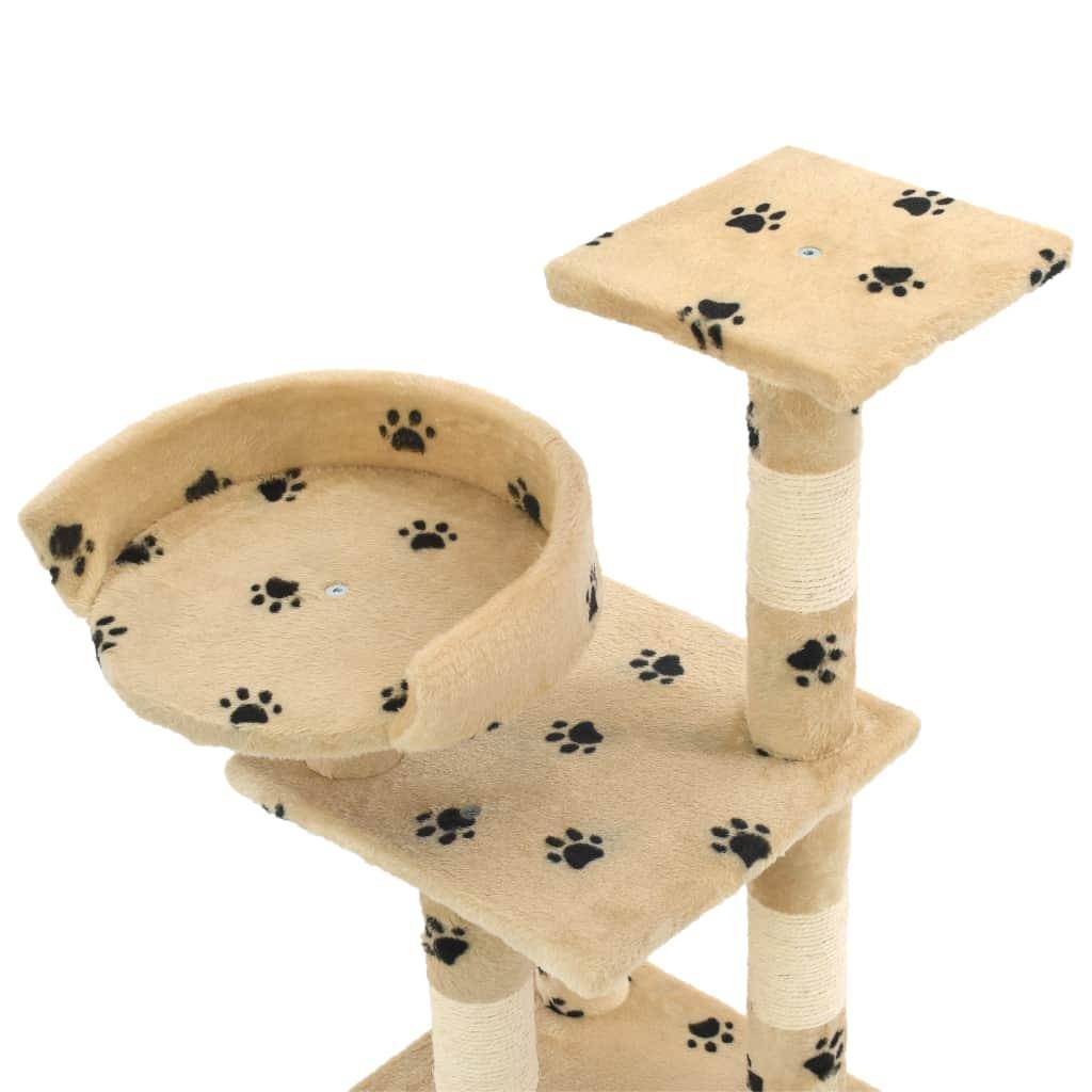 Helloshop26 - Arbre à chat griffoir grattoir niche jouet animaux peluché en sisal 65 cm beige motif de pattes - Image 4