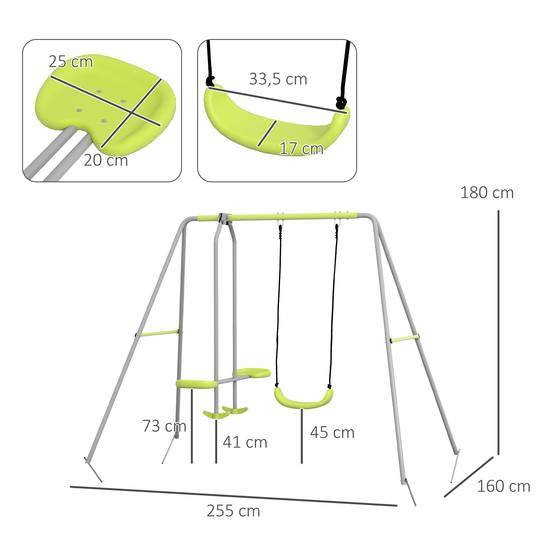 Balançoire jardin gris et vert balancelle planeur traitement anti-UV 255 × 160 × 180 cm - Image 5