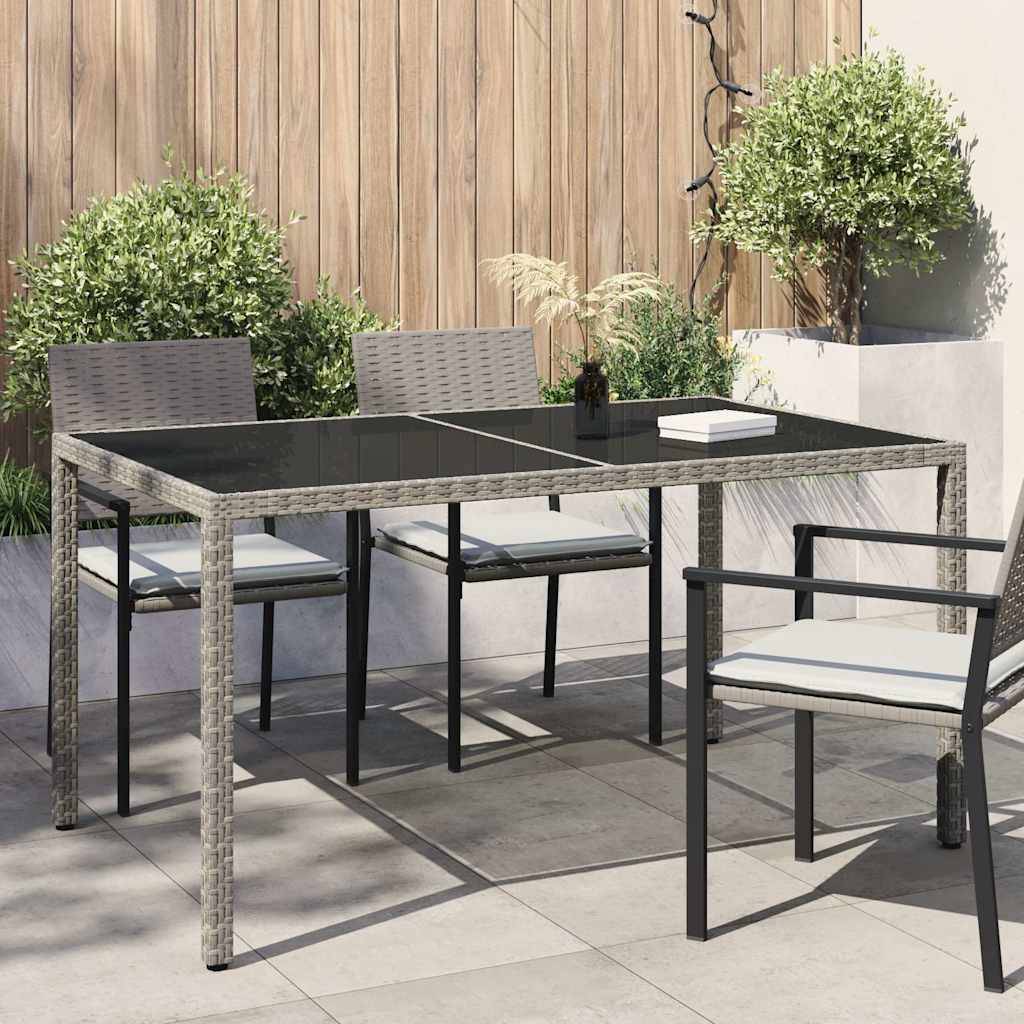 PANGIVO - Table de jardin verre trempé et poly rotin gris 150 x 90 x 75 cm, Poid :28.4kg - PANGIVO - Image 1