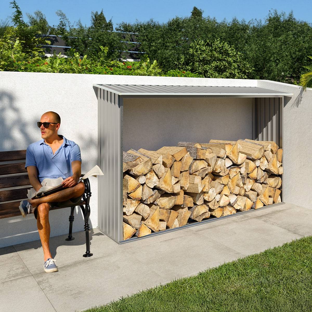 Trigano Jardin - Abri bûches métal TRIGANO 3 stères avec toit incliné et structure acier galvanisé pour protéger votre bois au jardin - Image 3
