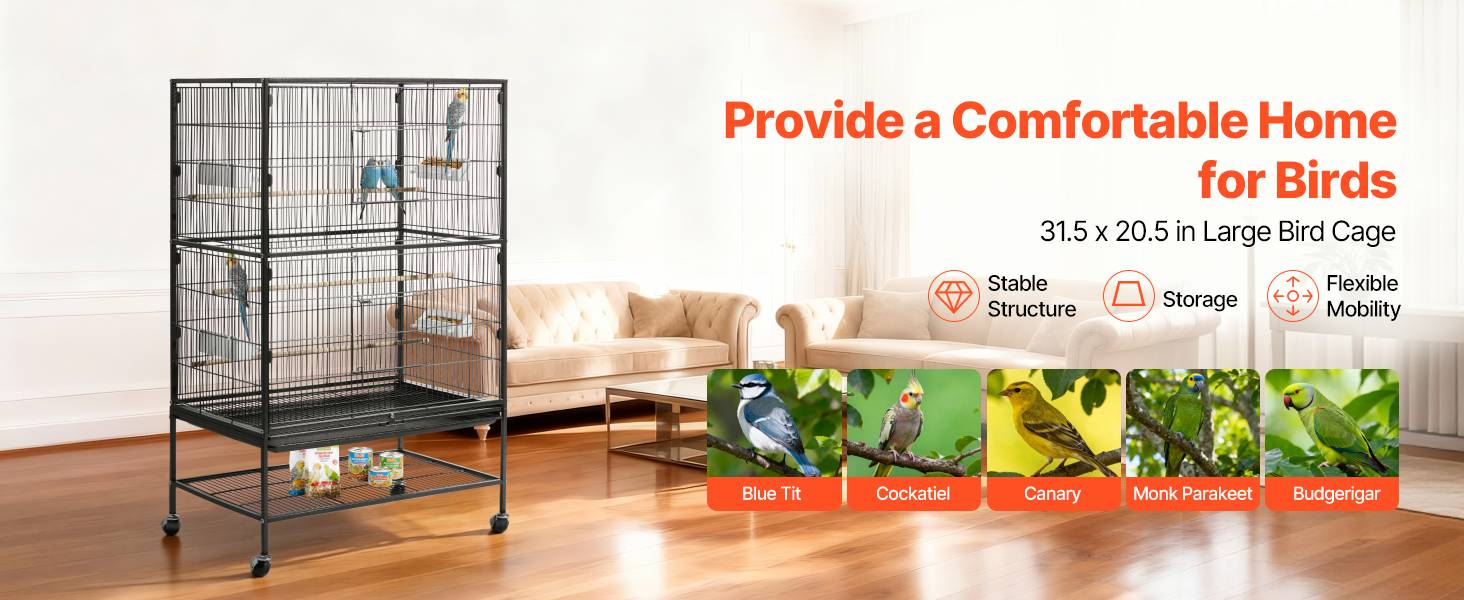 Vevor - VEVOR Cage à Oiseau Volière Oiseaux sur Pied Roulettes 80x52x132 cm Toit Plat - Image 9