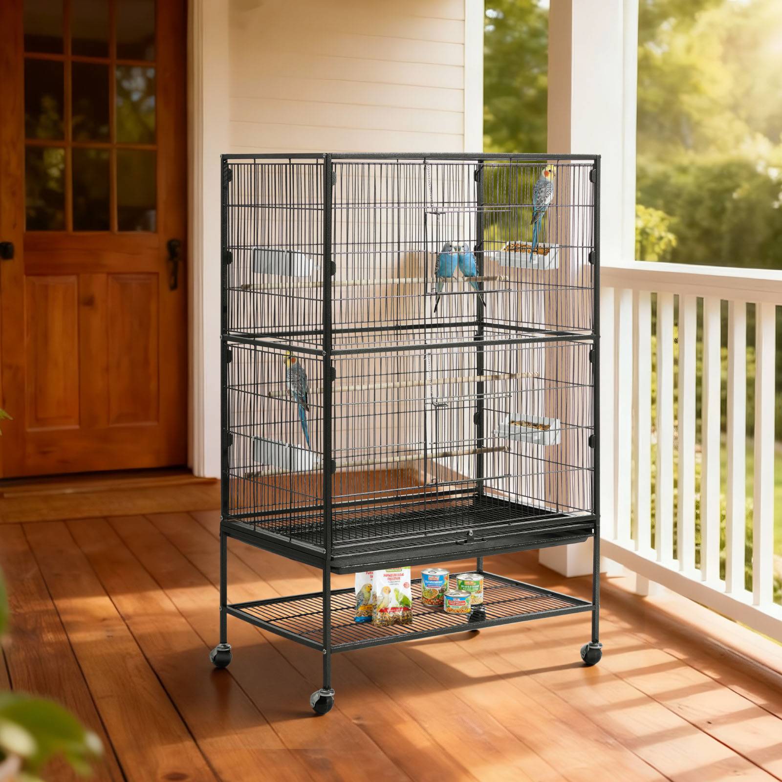 Vevor - VEVOR Cage à Oiseau Volière Oiseaux sur Pied Roulettes 80x52x132 cm Toit Plat - Image 8