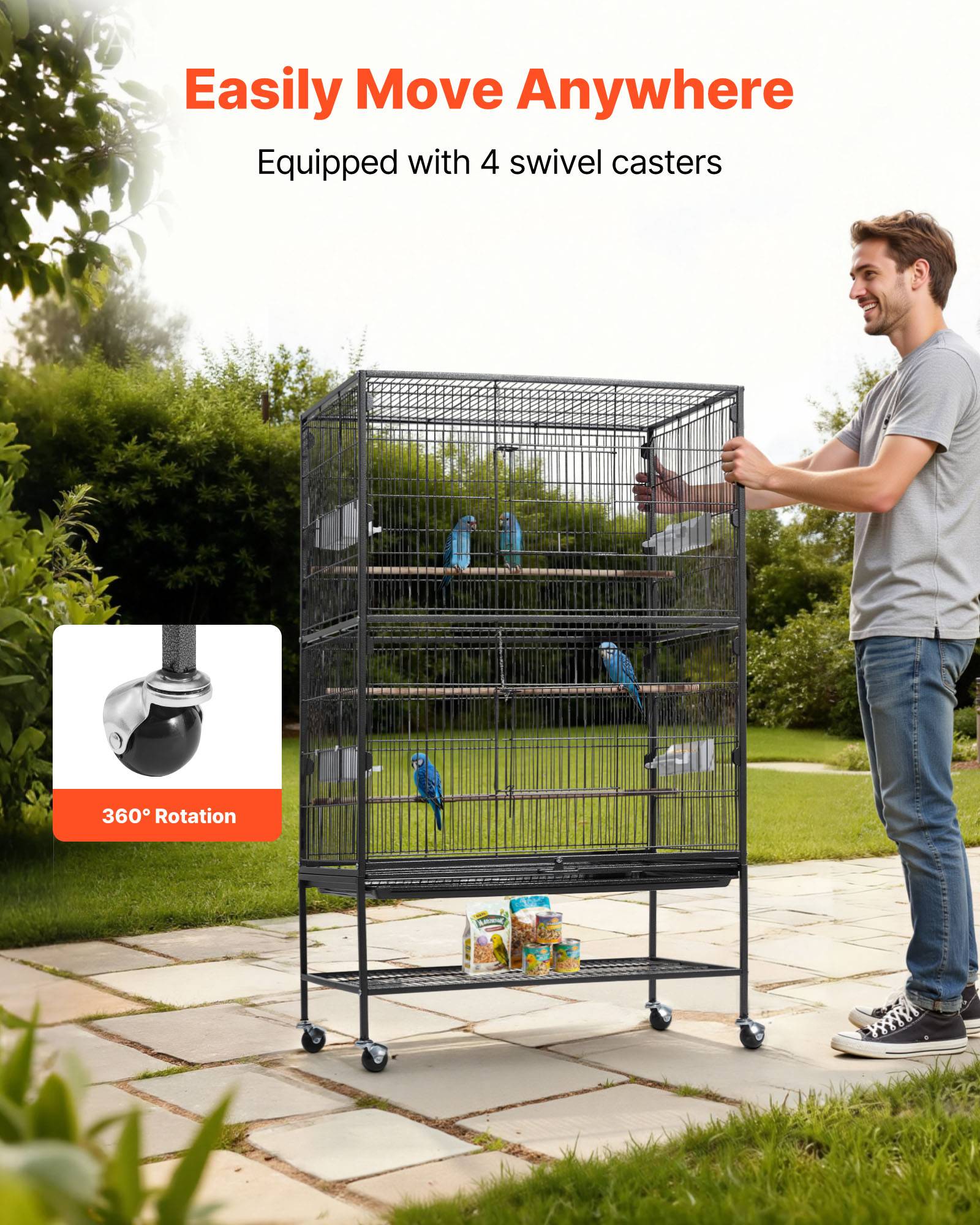 Vevor - VEVOR Cage à Oiseau Volière Oiseaux sur Pied Roulettes 80x52x132 cm Toit Plat - Image 5