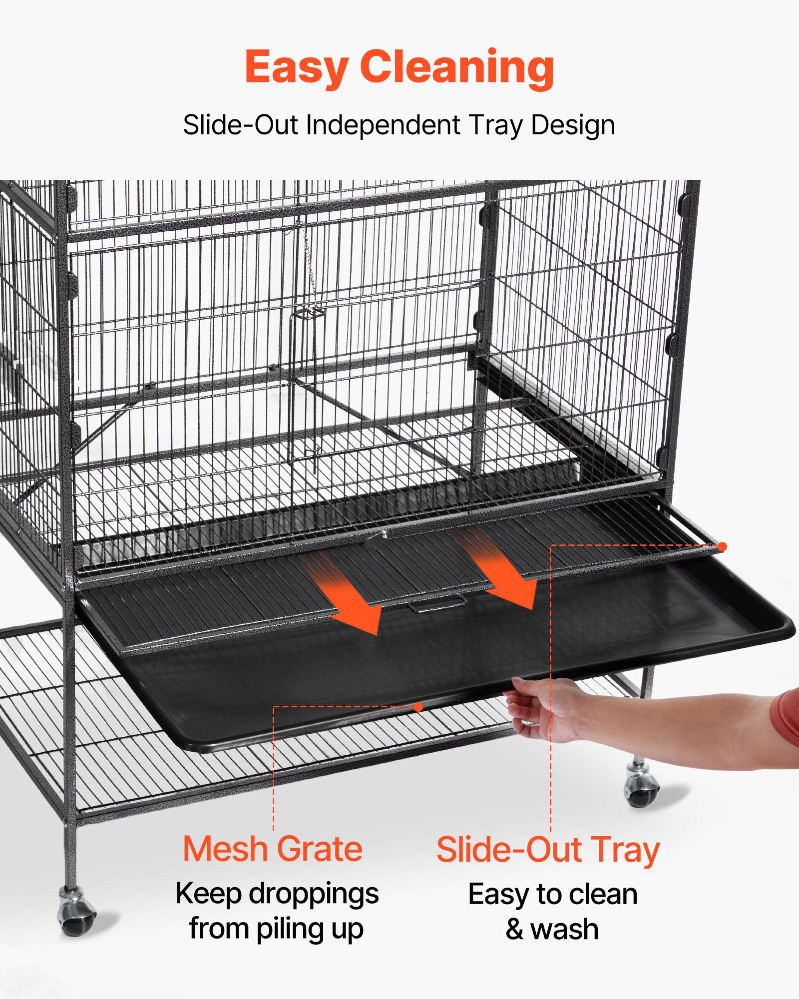 Vevor - VEVOR Cage à Oiseau Volière Oiseaux sur Pied Roulettes 80x52x132 cm Toit Plat - Image 6