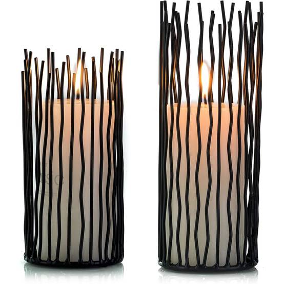 Chandelier-Lot de 2 bougeoirs métalliques noirs à LED - 20cm + 25cm - Décoration mariage/Noël - Living123 - Image 1
