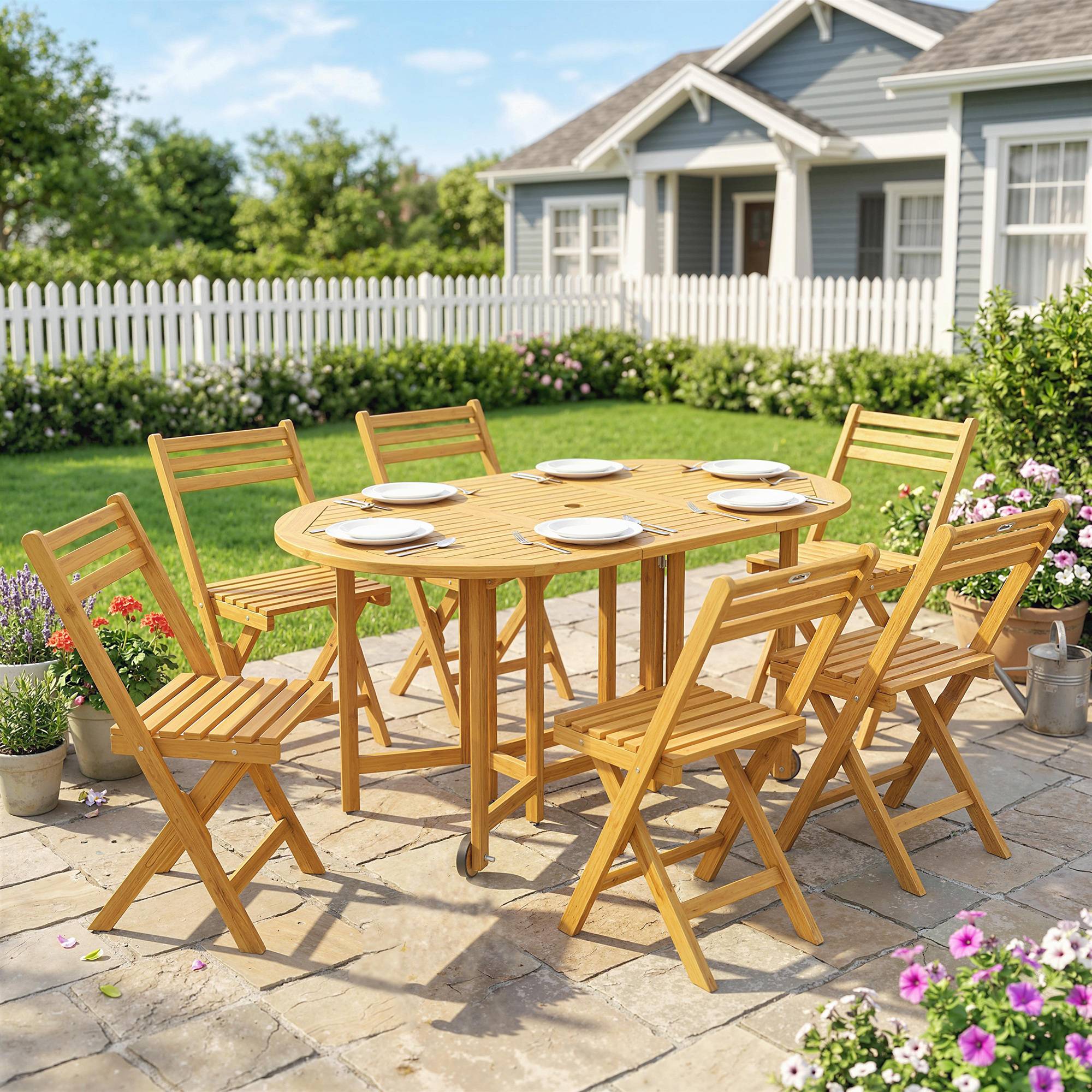 Salon de jardin bois d'acacia naturel 150 x 90 x 74 cm - PANGIVO - Image 3