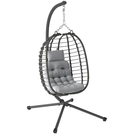 Fauteuil œuf suspendu pliable Résine tressée Intérieur & jardin Hauteur réglable Gris - ComfortXL Outdoor Living - Image 1