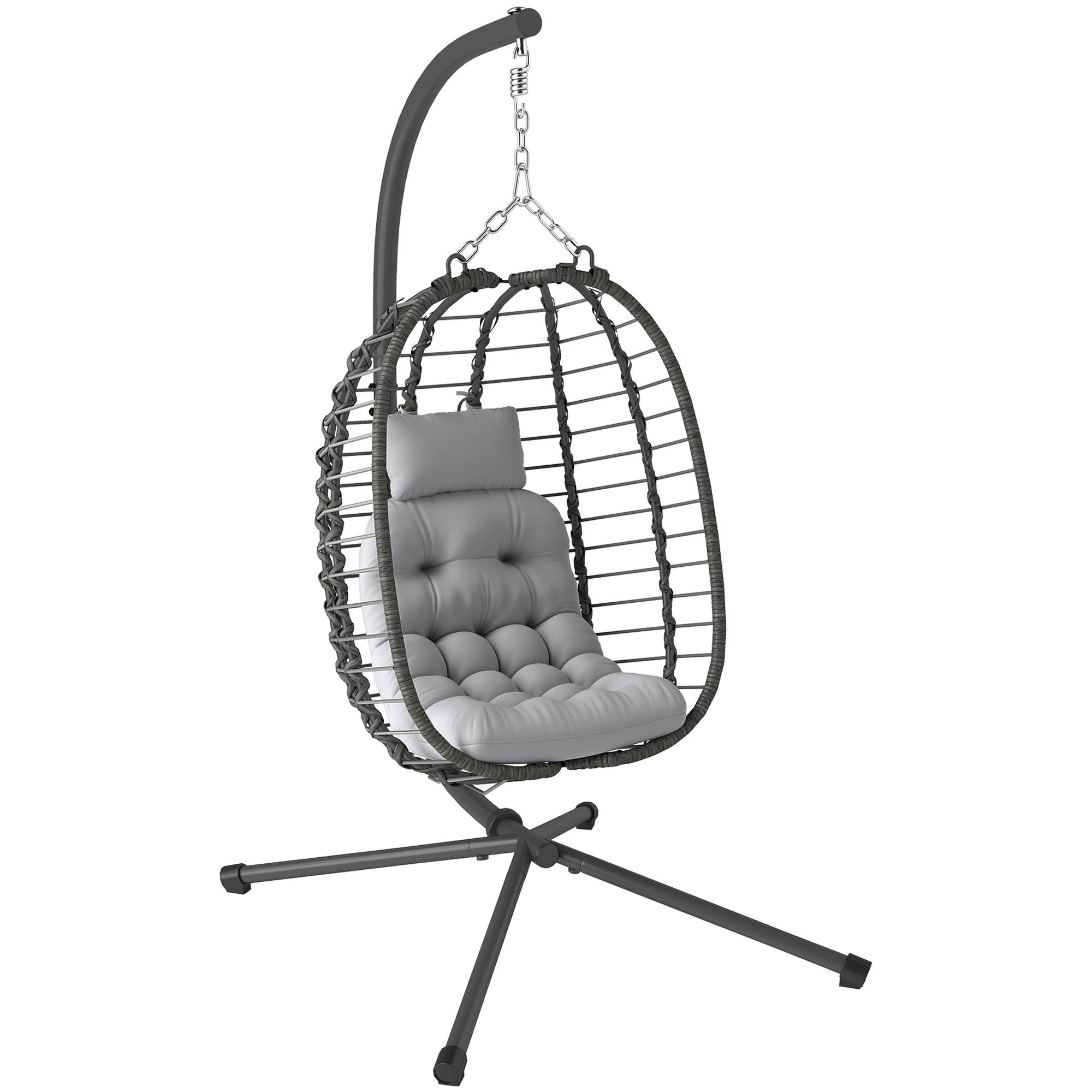 Fauteuil œuf suspendu pliable Résine tressée Intérieur & jardin Hauteur réglable Gris - ComfortXL Outdoor Living