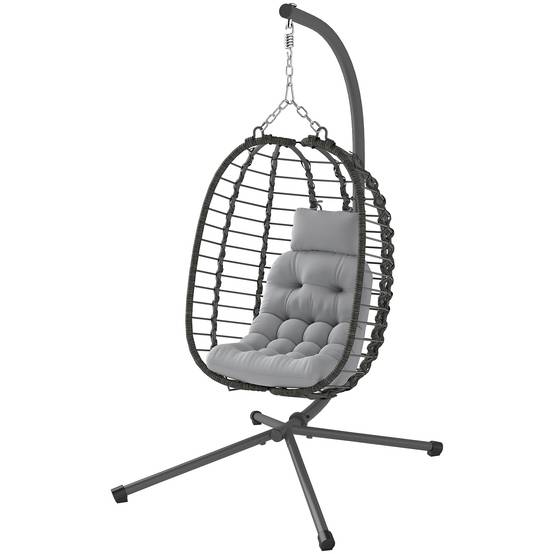 Fauteuil œuf suspendu pliable Résine tressée Intérieur & jardin Hauteur réglable Gris - ComfortXL Outdoor Living - Image 2