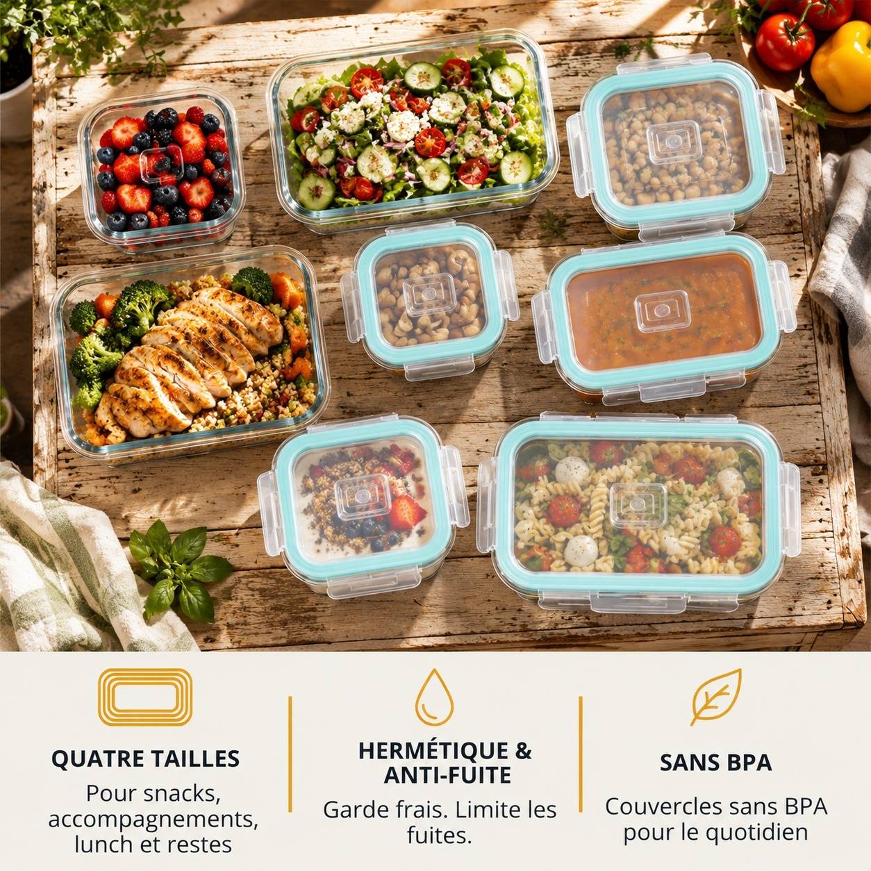 Boite Conservation Alimentaire Verre Hermetique Lot De 8 - Image 3