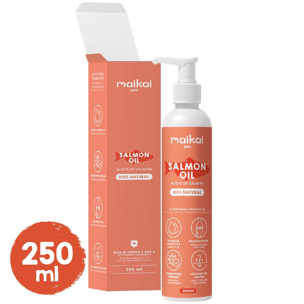 Huile de Saumon pour Chien et Chat - 250ml - 100% Naturel - Riche en Omega 3 et 6 - MAIKAI - Image 1