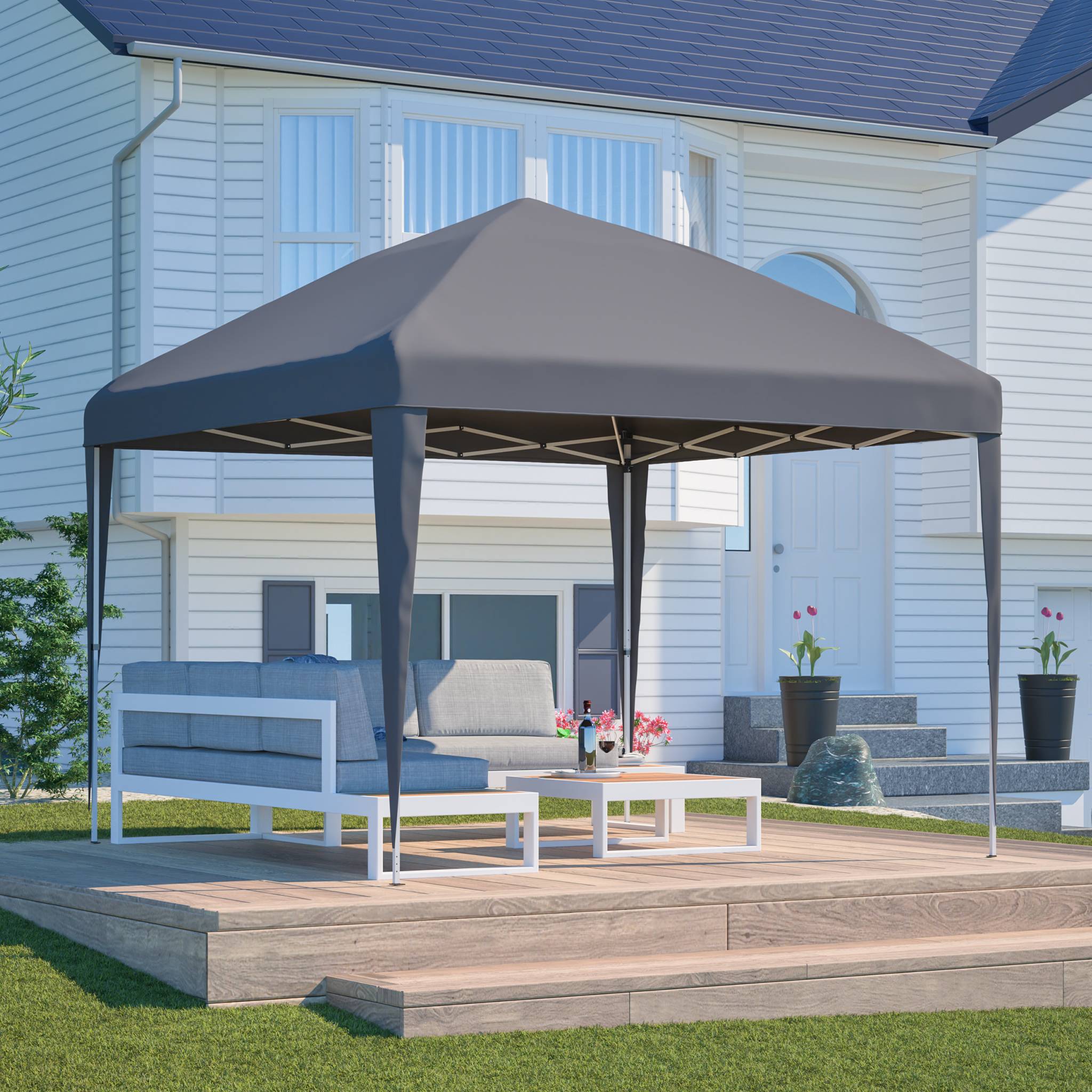 Tonnelle Pliante 3x3m Pavillon de Jardin Pop-up Imperméable Réglable Acier Gris + Sac - ComfortXL Outdoor Living - Image 1