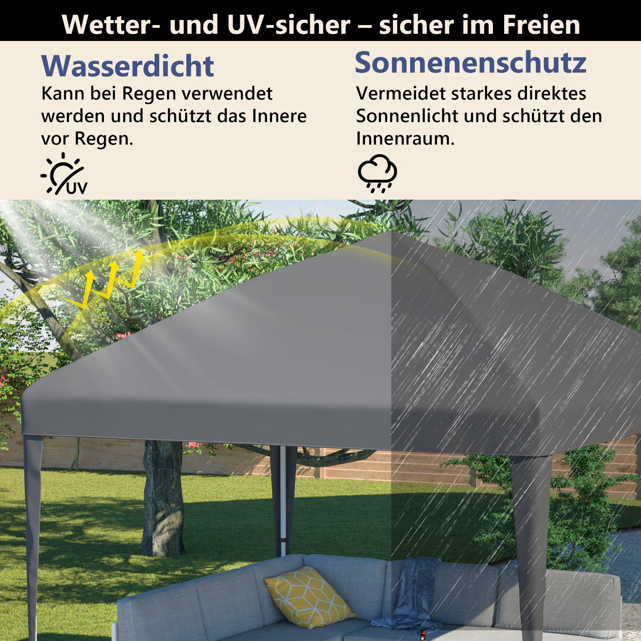 Tonnelle Pliante 3x3m Pavillon de Jardin Pop-up Imperméable Réglable Acier Gris + Sac - ComfortXL Outdoor Living - Image 7