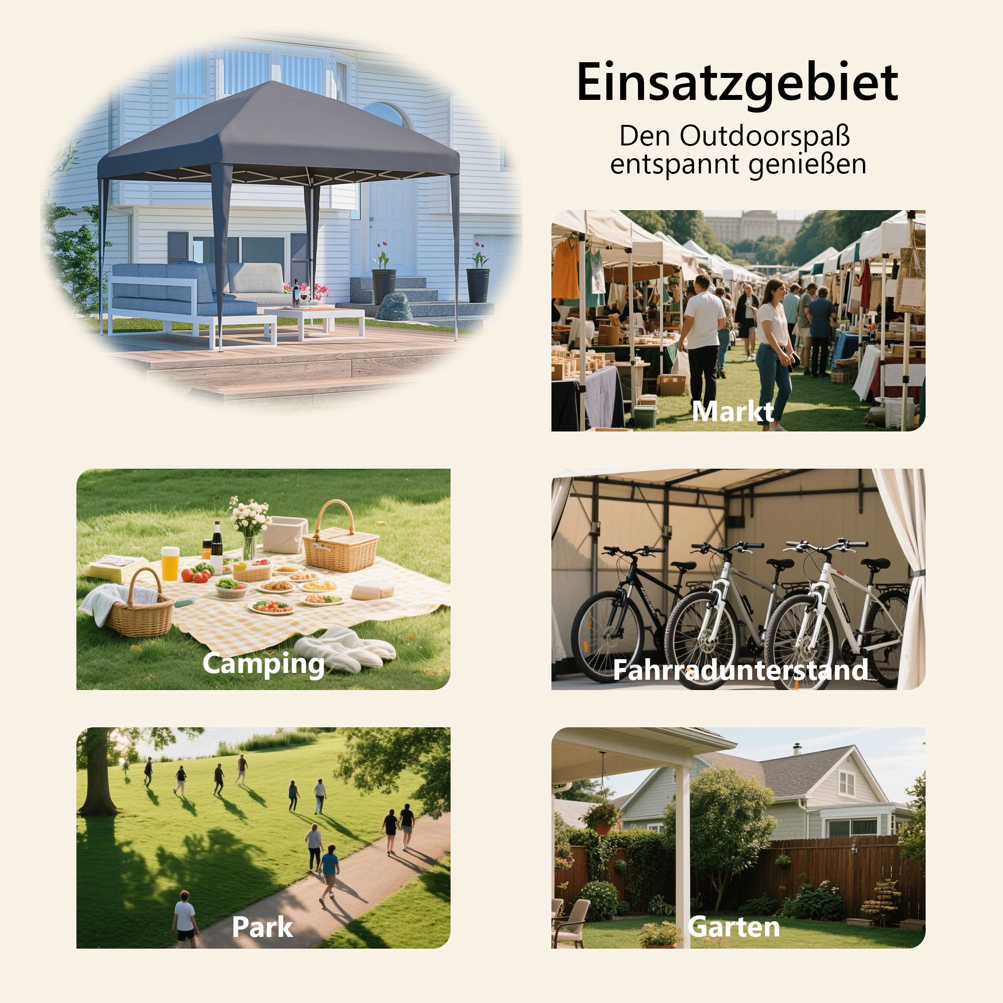Tonnelle Pliante 3x3m Pavillon de Jardin Pop-up Imperméable Réglable Acier Gris + Sac - ComfortXL Outdoor Living - Image 5