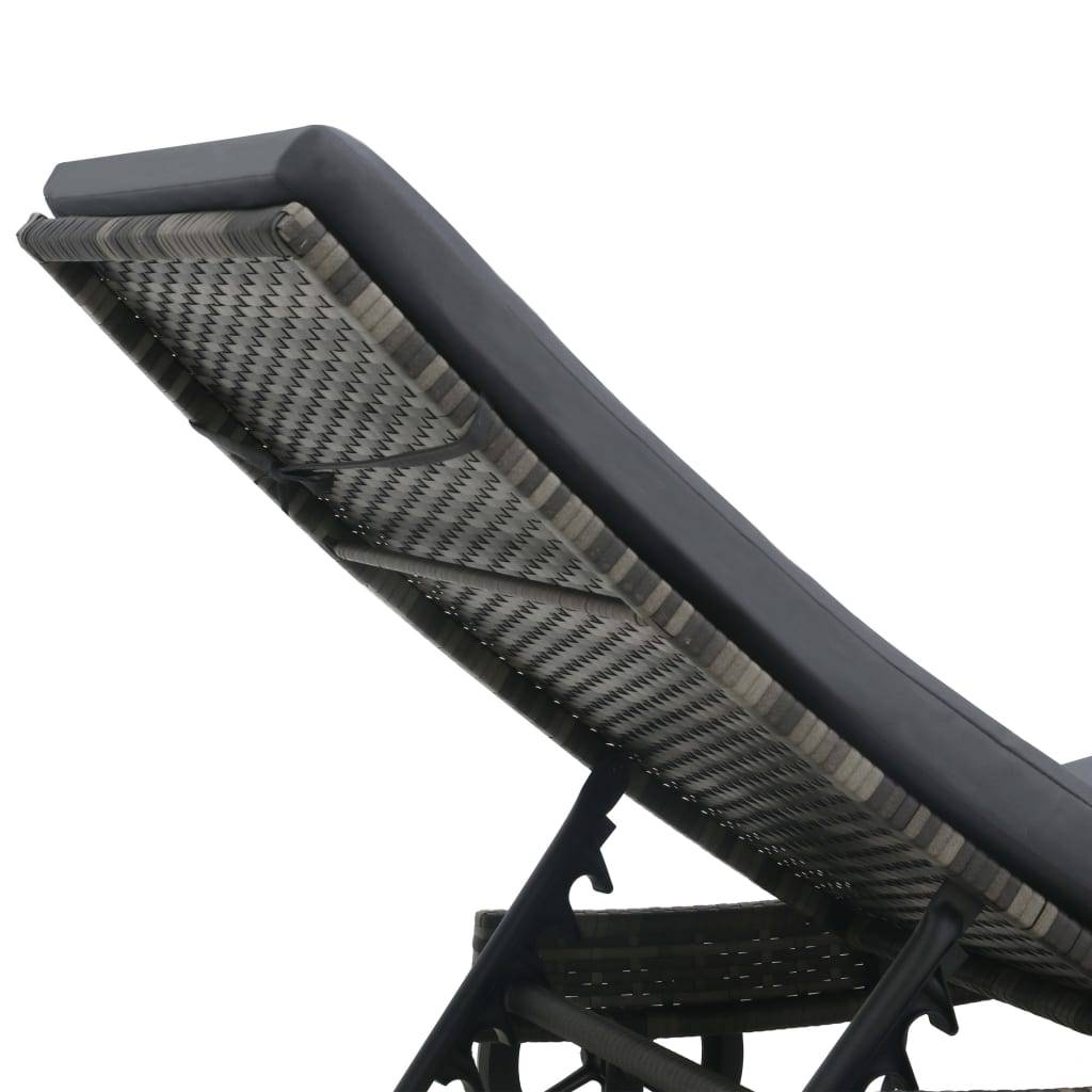 Helloshop26 - Transat chaise longue bain de soleil lit de jardin terrasse meuble d'extérieur avec roues et coussin résine tressée anthracite - Image 5