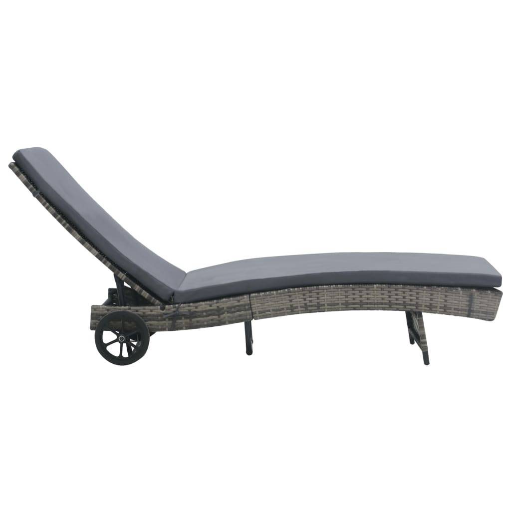 Helloshop26 - Transat chaise longue bain de soleil lit de jardin terrasse meuble d'extérieur avec roues et coussin résine tressée anthracite - Image 2
