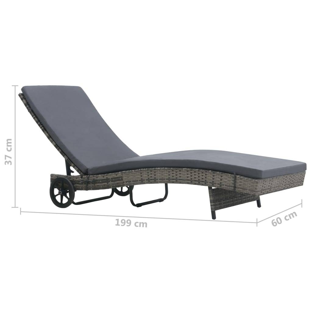 Helloshop26 - Transat chaise longue bain de soleil lit de jardin terrasse meuble d'extérieur avec roues et coussin résine tressée anthracite - Image 6