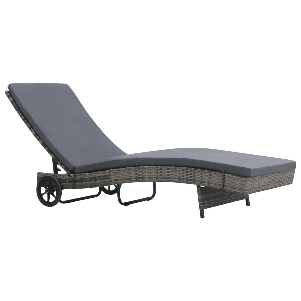 Helloshop26 - Transat chaise longue bain de soleil lit de jardin terrasse meuble d'extérieur avec roues et coussin résine tressée anthracite - Image 1