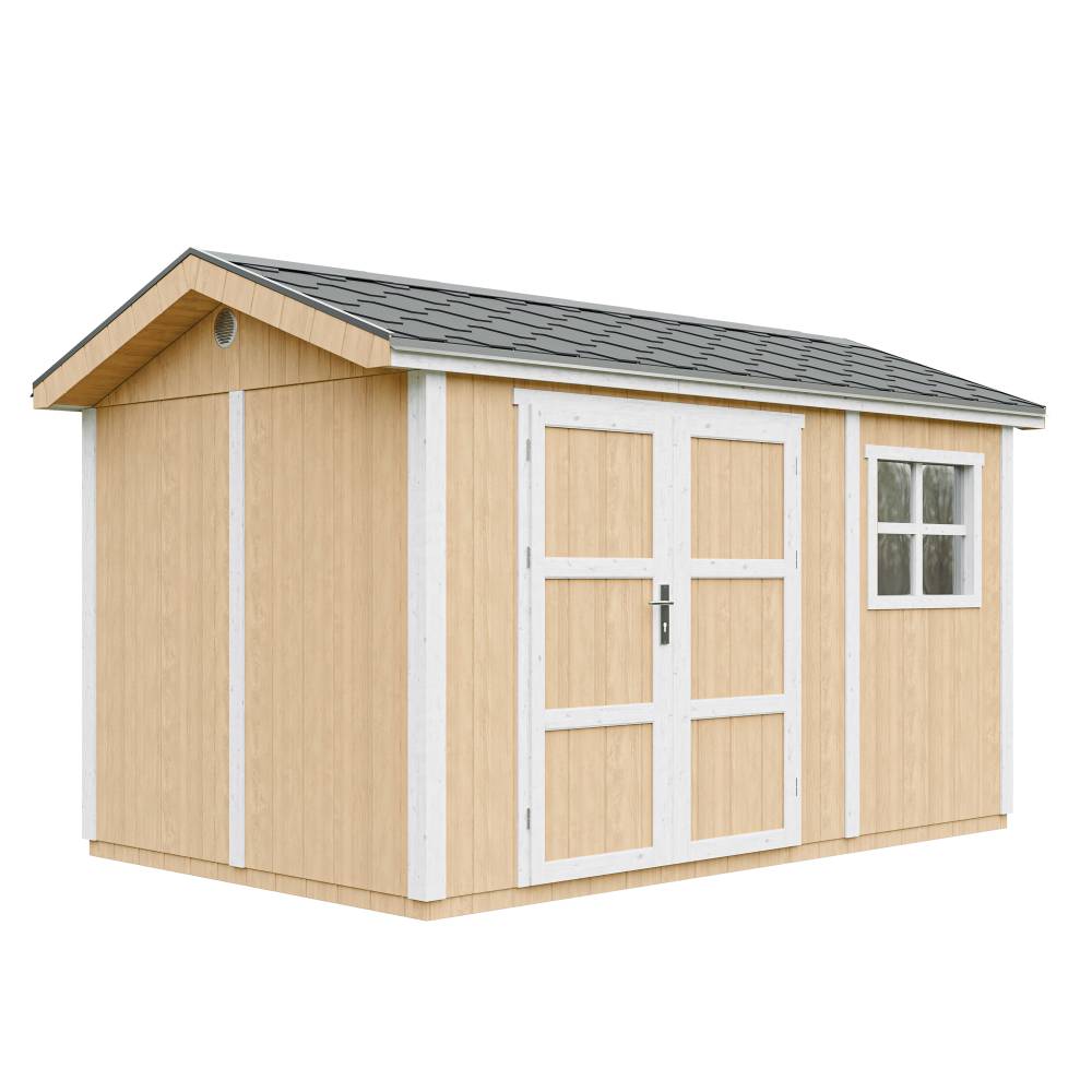 Timbela - Abri de Jardin Qualité Premium 8,68 m² - H252x250x412 cm avec un sol et des bardeaux bitumineuxs - Timbela M914A-HARVEST HONEY
