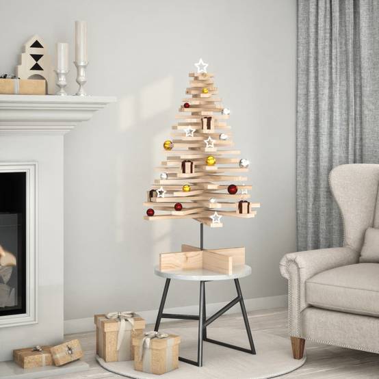Grand Sapin de Noël bois de pin massif rotatif décoration 100 cm Brun – ComfortXL Outdoor Living - Image 1