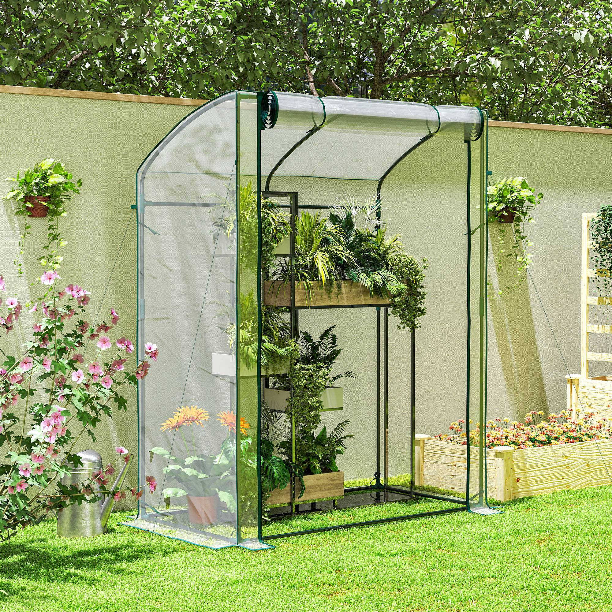 ComfortXL - Serre de jardin compacte acier plastique pour tomates porte zippée 128x70x170cm transparent - ComfortXL Outdoor Living - Image 4