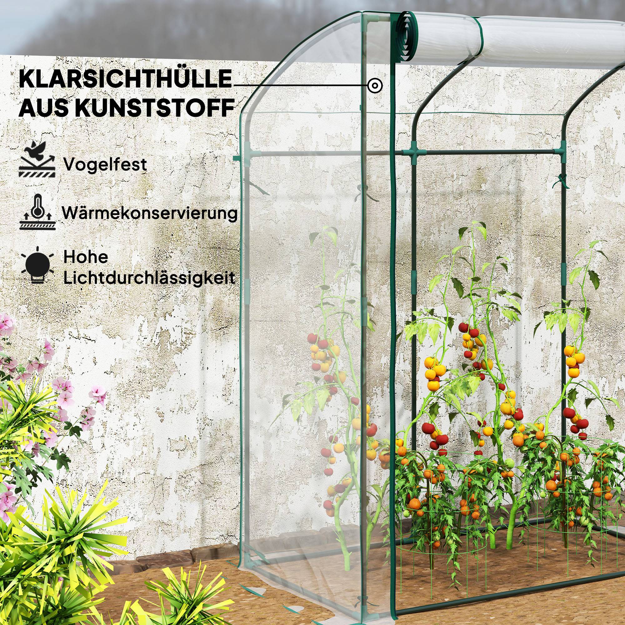 ComfortXL - Serre de jardin compacte acier plastique pour tomates porte zippée 128x70x170cm transparent - ComfortXL Outdoor Living - Image 7
