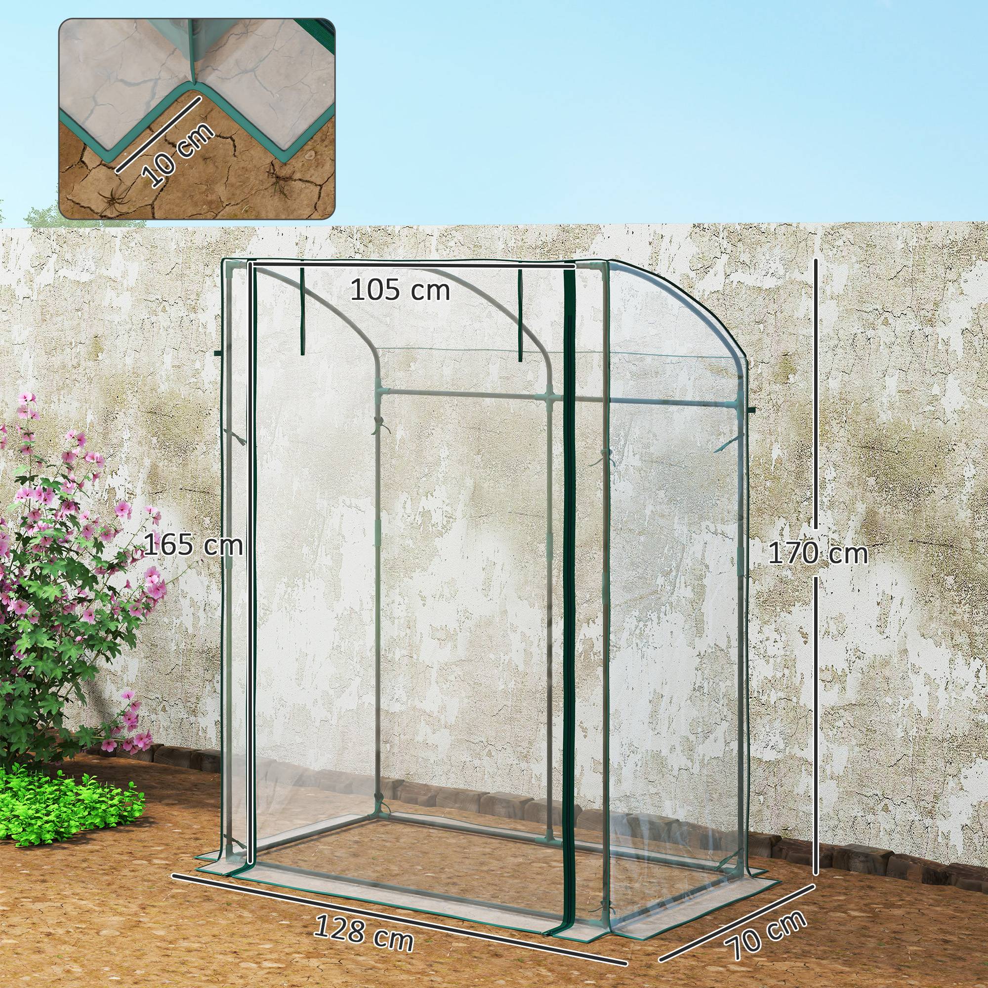 ComfortXL - Serre de jardin compacte acier plastique pour tomates porte zippée 128x70x170cm transparent - ComfortXL Outdoor Living - Image 5