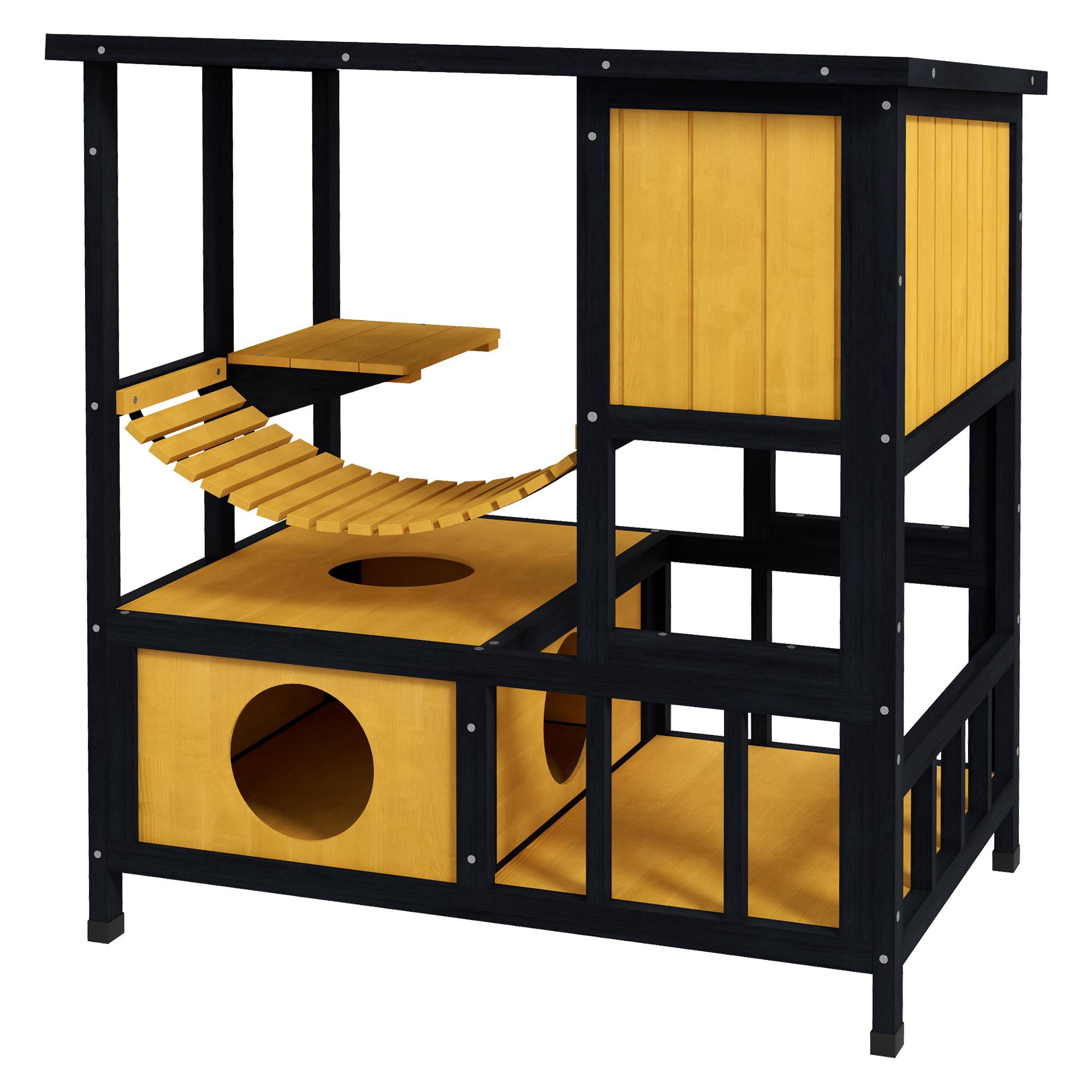 Sans Marque - Maison chat chatte résistante intempéries, 1 rampe, 1 plateforme, 84,5x60x88cm, Vert+Naturel - Image 2