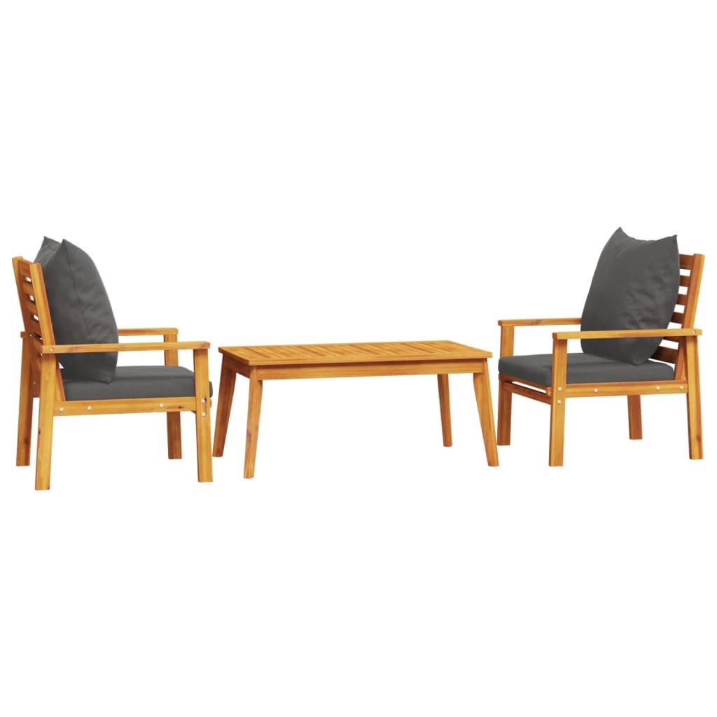 ComfortXL - Salon de Jardin 2 Personnes Bois d'Acacia 2 Fauteuils et Table Basse avec Coussins Épais Gris Foncé – ComfortXL Outdoor Living - Image 2