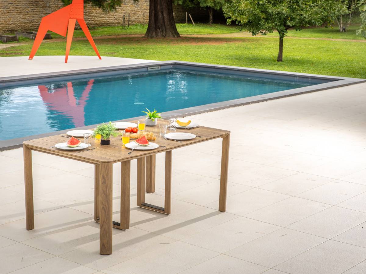 Table de jardin rectangulaire extensible Roko, 3,7 m, 6 rallonges, aspect teck - Jardiline - Image 5