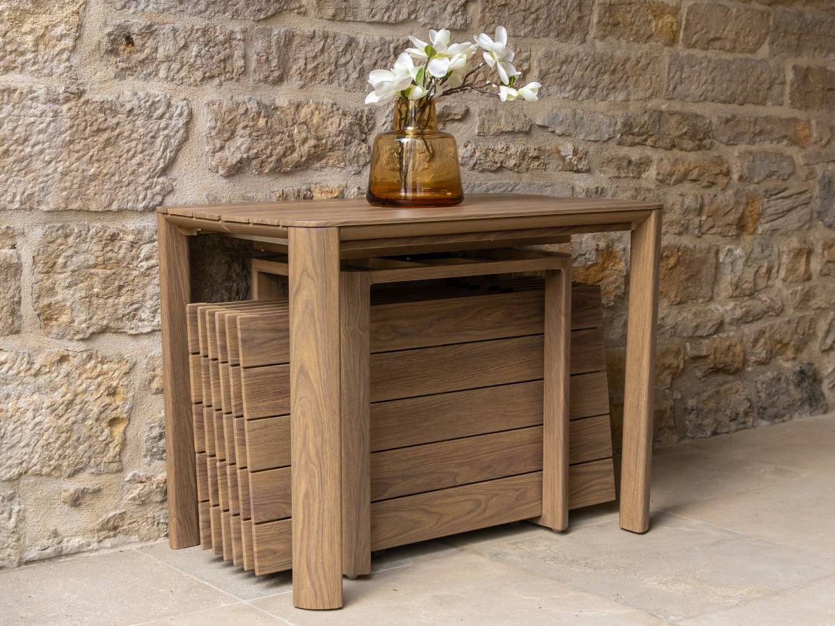 Table de jardin rectangulaire extensible Roko, 3,7 m, 6 rallonges, aspect teck - Jardiline - Image 7