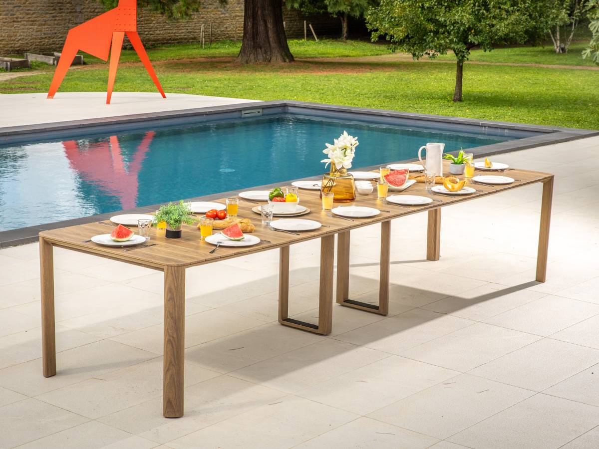 Table de jardin rectangulaire extensible Roko, 3,7 m, 6 rallonges, aspect teck - Jardiline - Image 10