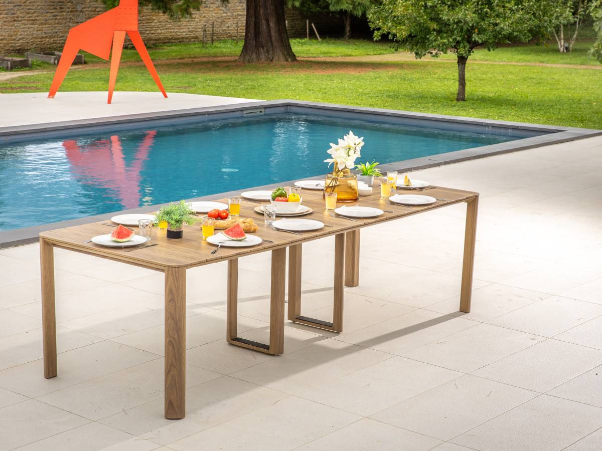 Table de jardin rectangulaire extensible Roko, 3,7 m, 6 rallonges, aspect teck - Jardiline - Image 6