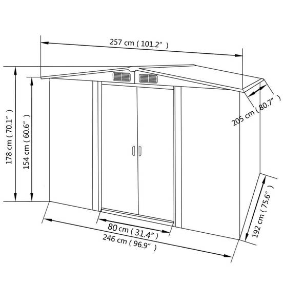 Abri de jardin 5.27m² - Cabane de jardin - Abri de stockage pour jardin métal gris 257x205x178 cm MAISON CHIC - Image 8