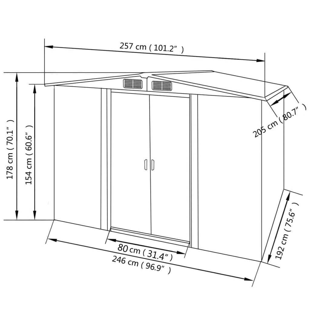 Abri de jardin 5.27m² - Cabane de jardin - Abri de stockage pour jardin métal gris 257x205x178 cm MAISON CHIC - Image 8