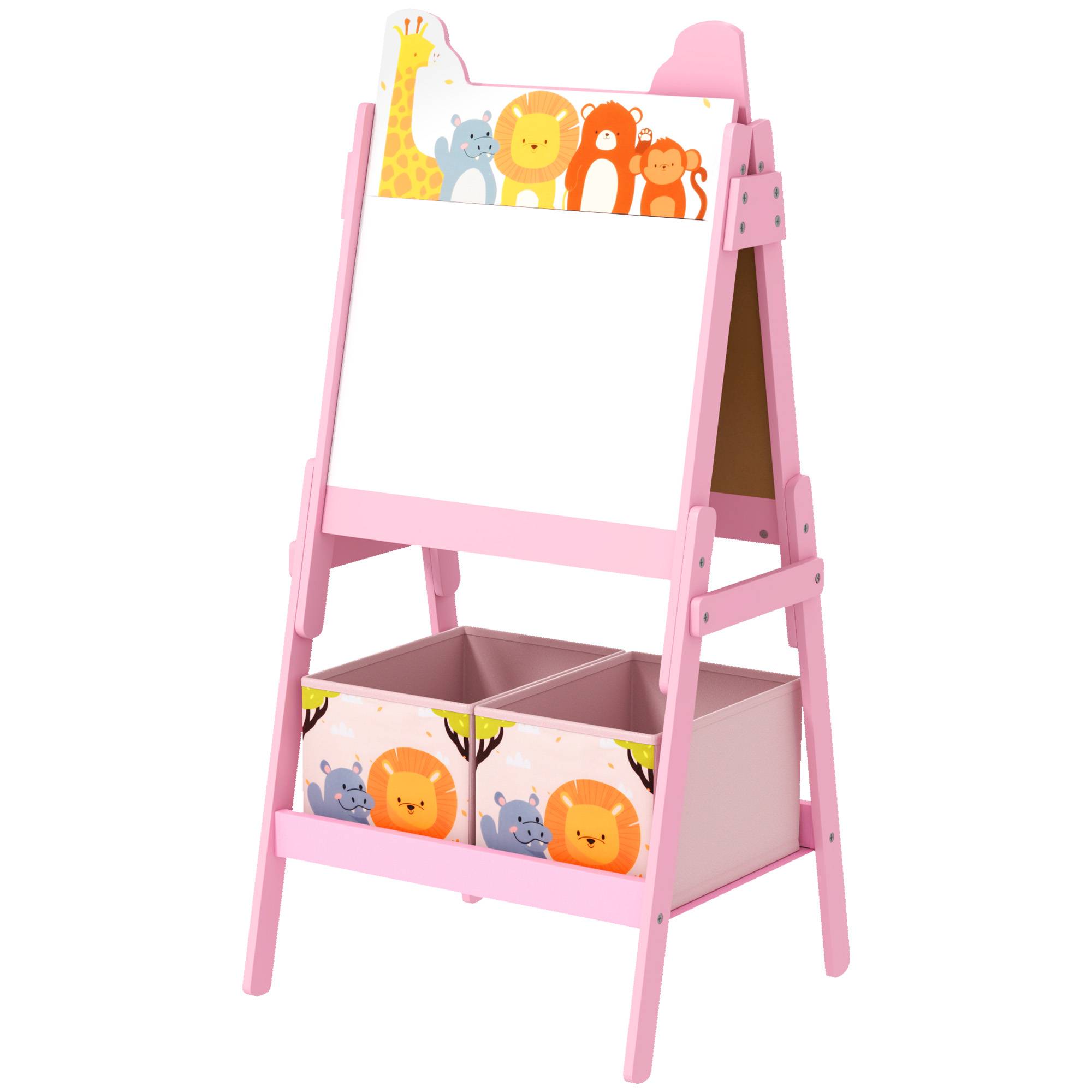 Tableau enfant chevalet enfant double face 2 boîtes de rangement pour enfants 3 - 8 ans 49 x 53,5 x 113 cm rose - Image 2