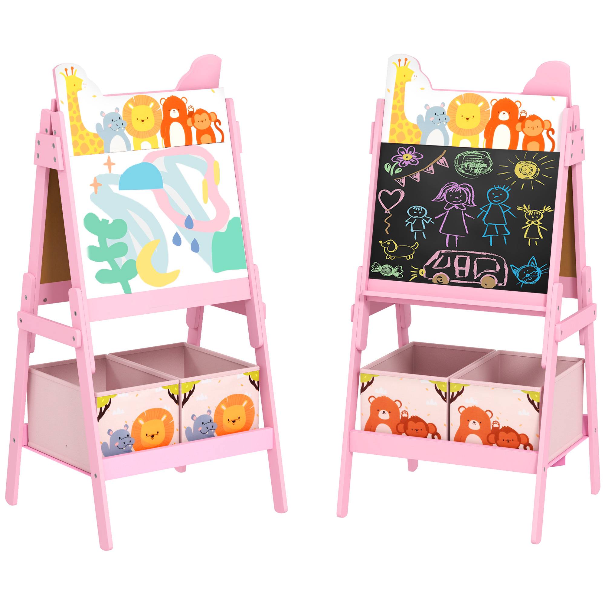 Tableau enfant chevalet enfant double face 2 boîtes de rangement pour enfants 3 - 8 ans 49 x 53,5 x 113 cm rose - Image 1