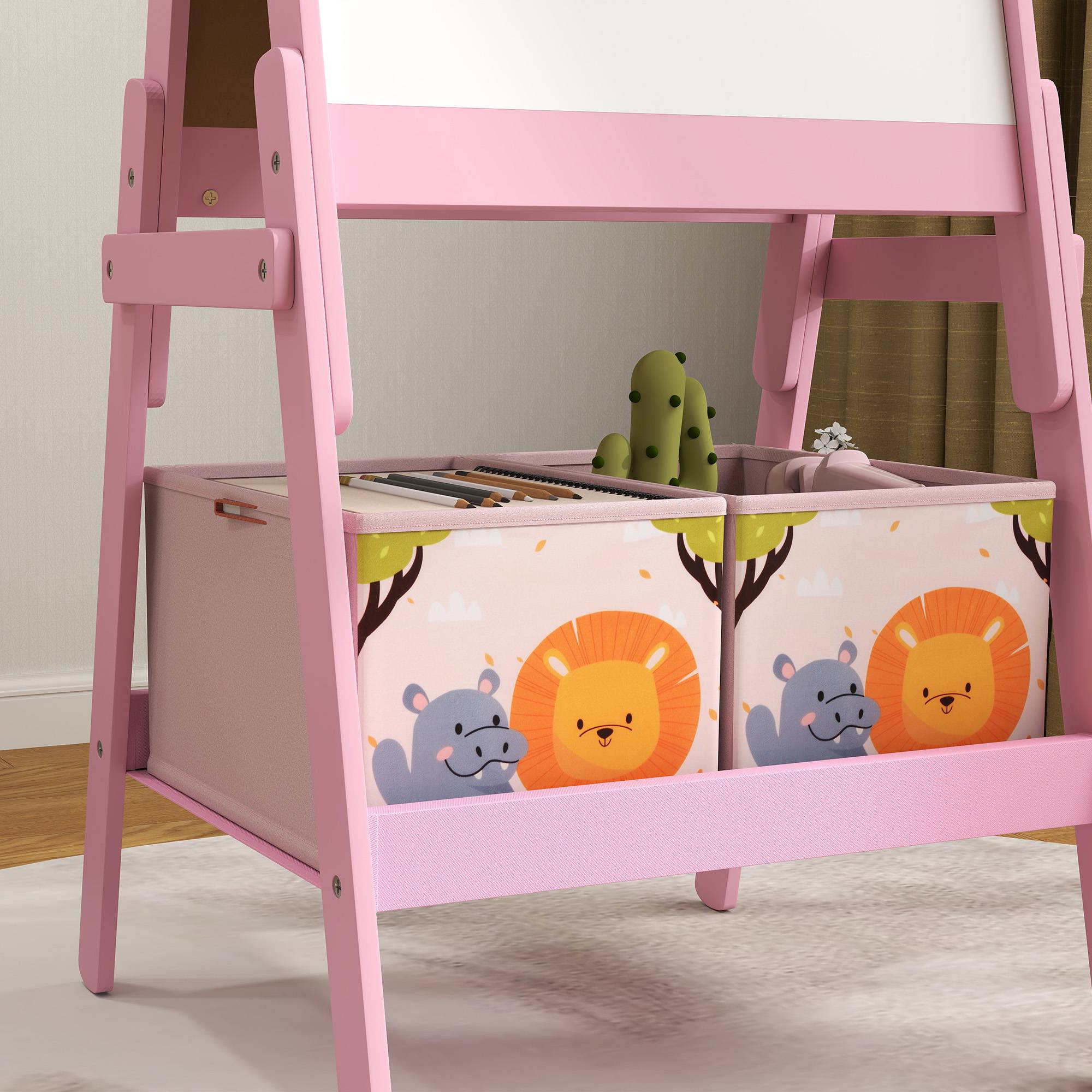 Tableau enfant chevalet enfant double face 2 boîtes de rangement pour enfants 3 - 8 ans 49 x 53,5 x 113 cm rose - Image 10