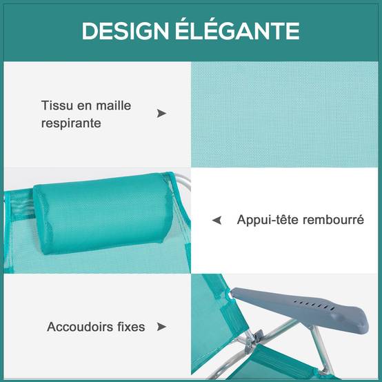 Lot 2 chaises de pêche pliables aluminium camping plage dossier inclinable vert - ComfortXL Outdoor Living - Image 8