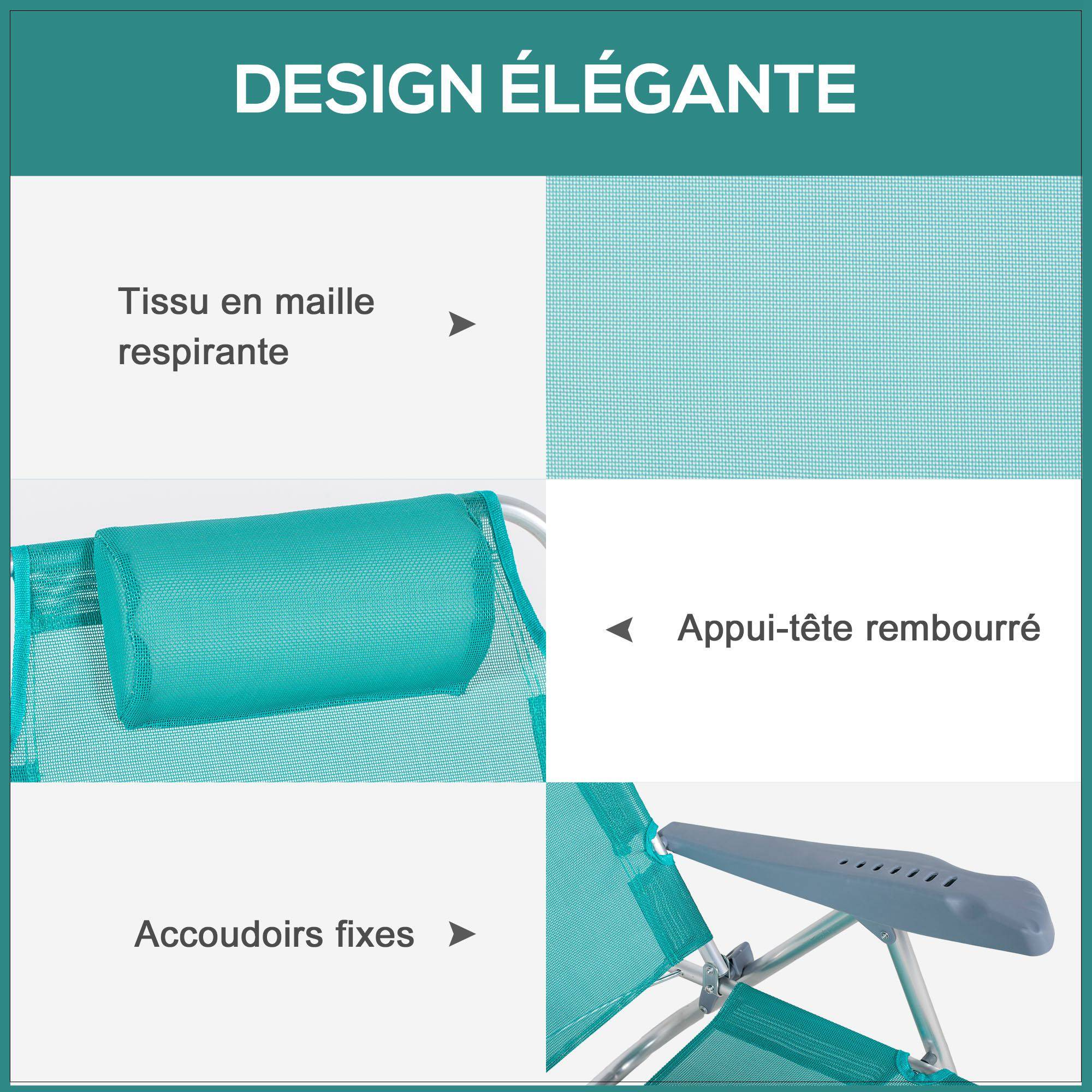 Lot 2 chaises de pêche pliables aluminium camping plage dossier inclinable vert - ComfortXL Outdoor Living - Image 8