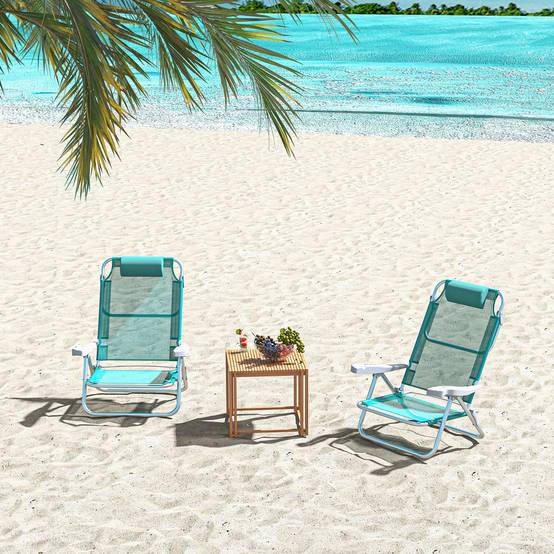 Lot 2 chaises de pêche pliables aluminium camping plage dossier inclinable vert - ComfortXL Outdoor Living - Image 4
