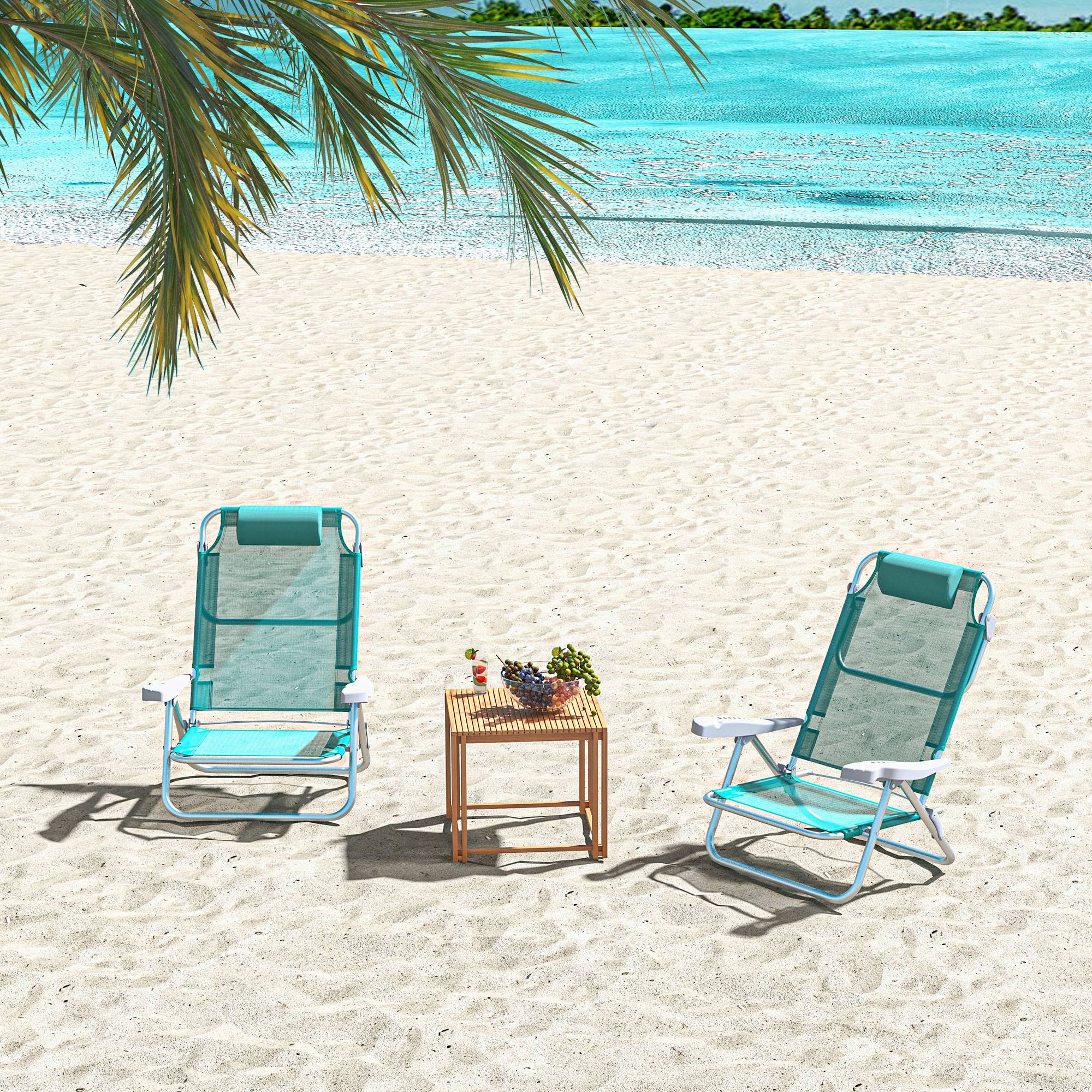 Lot 2 chaises de pêche pliables aluminium camping plage dossier inclinable vert - ComfortXL Outdoor Living - Image 4