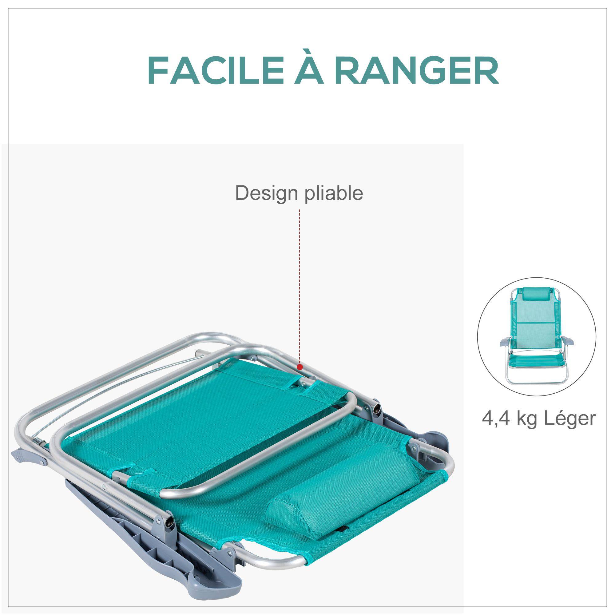 Lot 2 chaises de pêche pliables aluminium camping plage dossier inclinable vert - ComfortXL Outdoor Living - Image 9