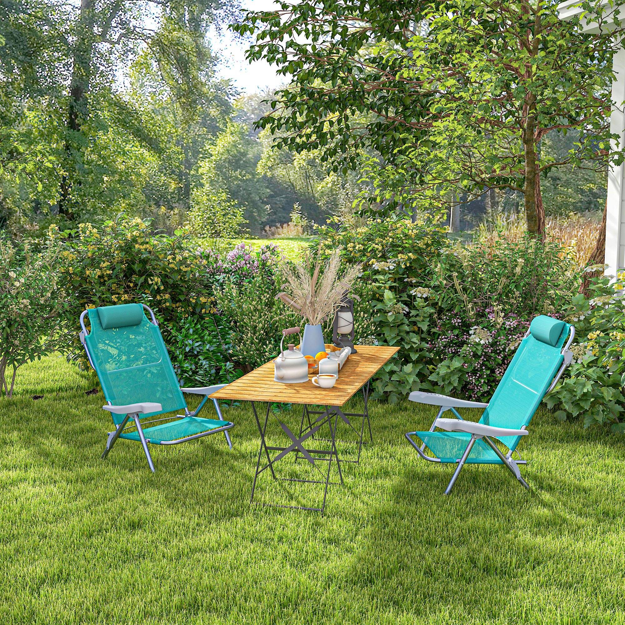 Lot 2 chaises de pêche pliables aluminium camping plage dossier inclinable vert - ComfortXL Outdoor Living - Image 10
