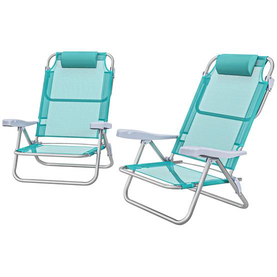 Lot 2 chaises de pêche pliables aluminium camping plage dossier inclinable vert - ComfortXL Outdoor Living - Image 2