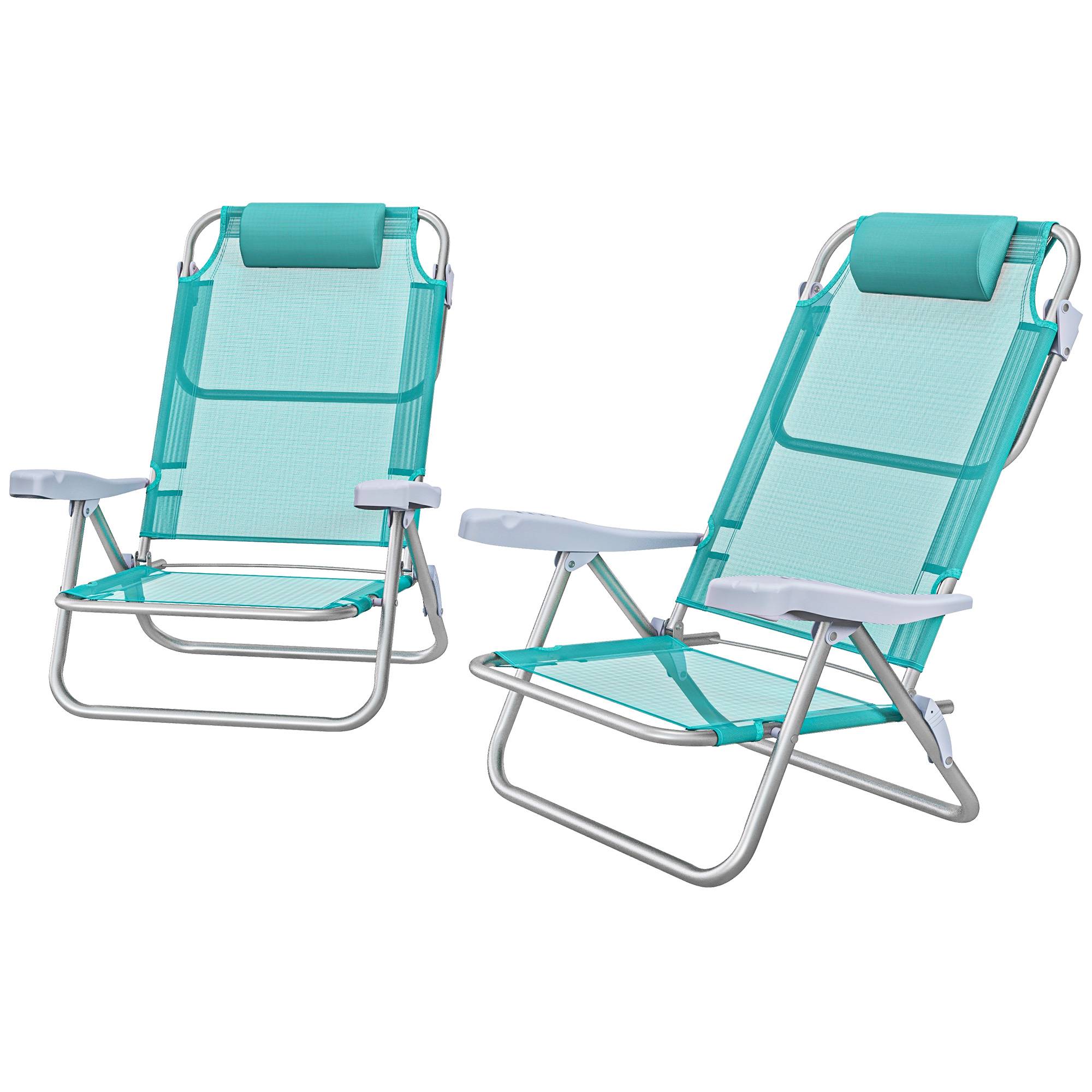 Lot 2 chaises de pêche pliables aluminium camping plage dossier inclinable vert - ComfortXL Outdoor Living - Image 2